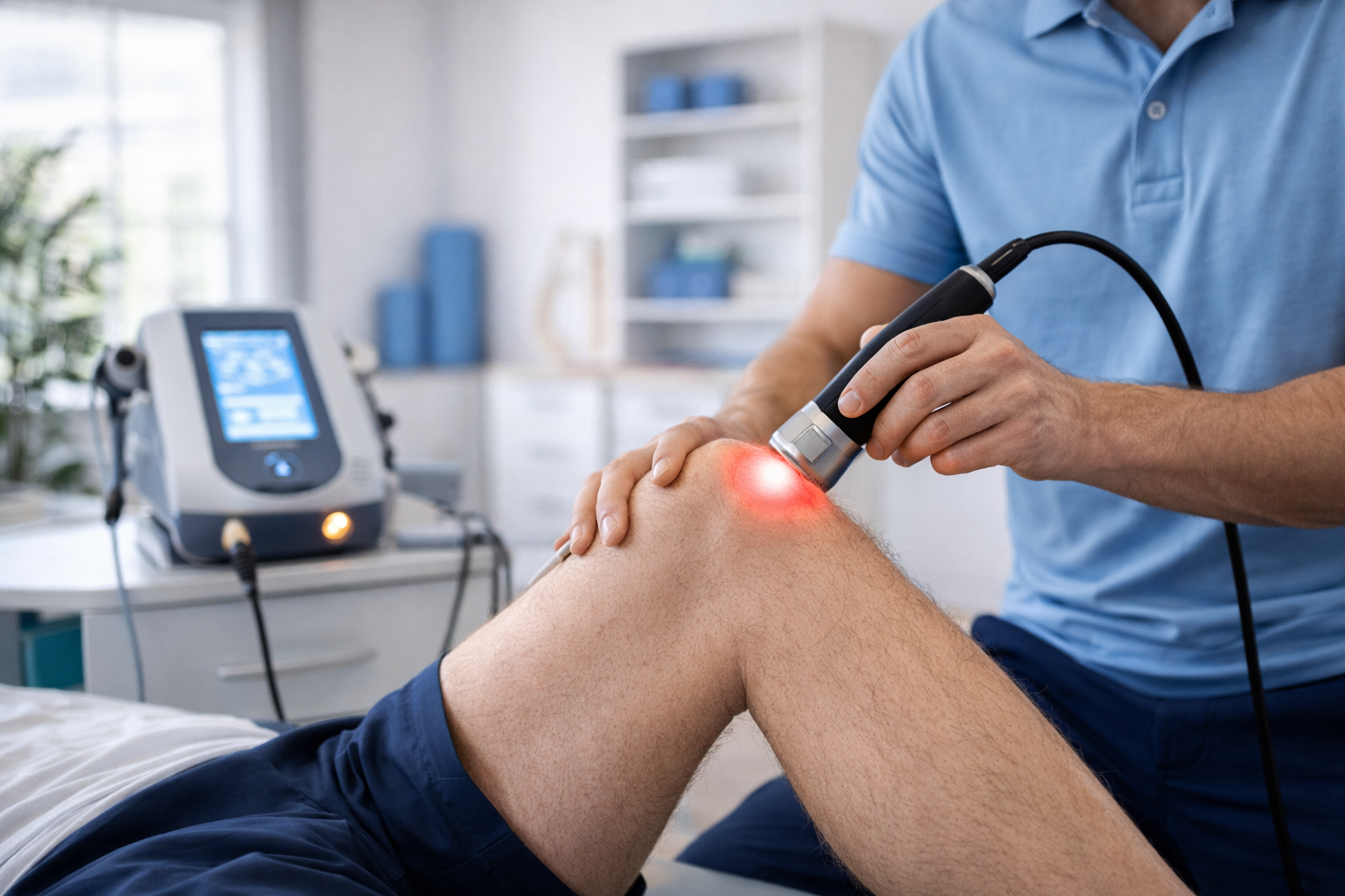Trattamento di laser terapia ad alta potenza per riduzione del dolore articolare al ginocchio
